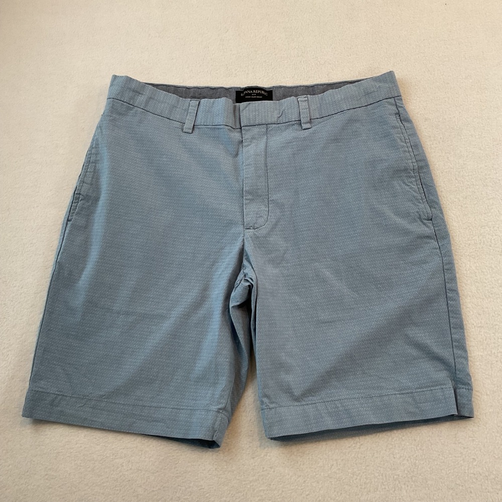 Banana Republic Aiden Club Shorts Mens 33 Light Blue Textured Slim Fit Chino 9in